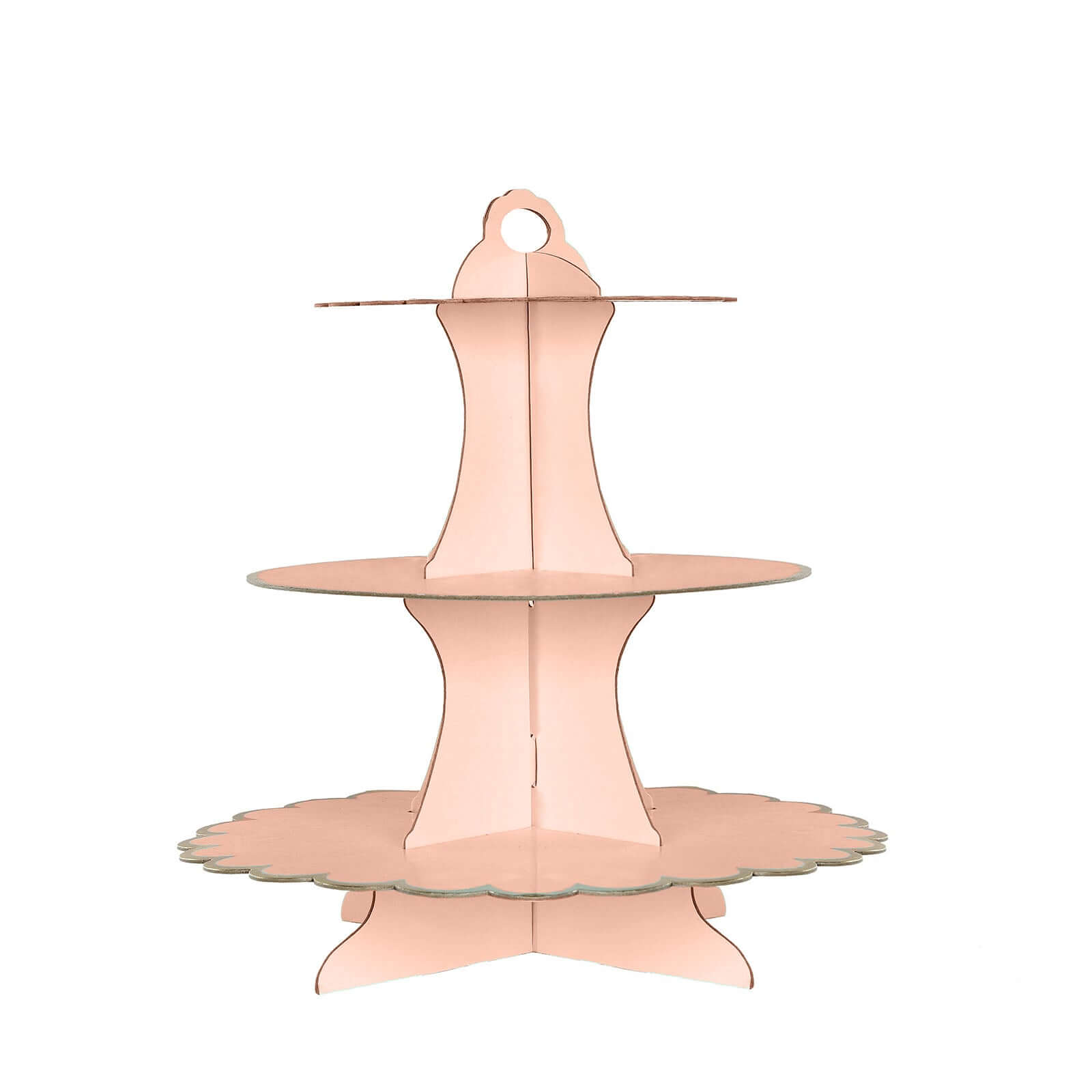 3-Tier Cardboard Cupcake Stand Blush - Sturdy & Collapsible Dessert Treat Tower with Gold Scalloped Rim for Baby Shower Wedding & Party Decor 13"