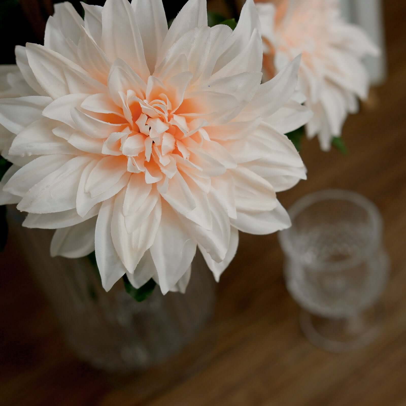2 Bouquets 20" Blush Artificial Silk Dahlia Flower Bushes