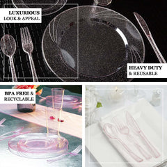 25-Pack Plastic Knives Transparent Blush Glitter Classic Heavy Duty - Decorative Disposable Cutlery 7"