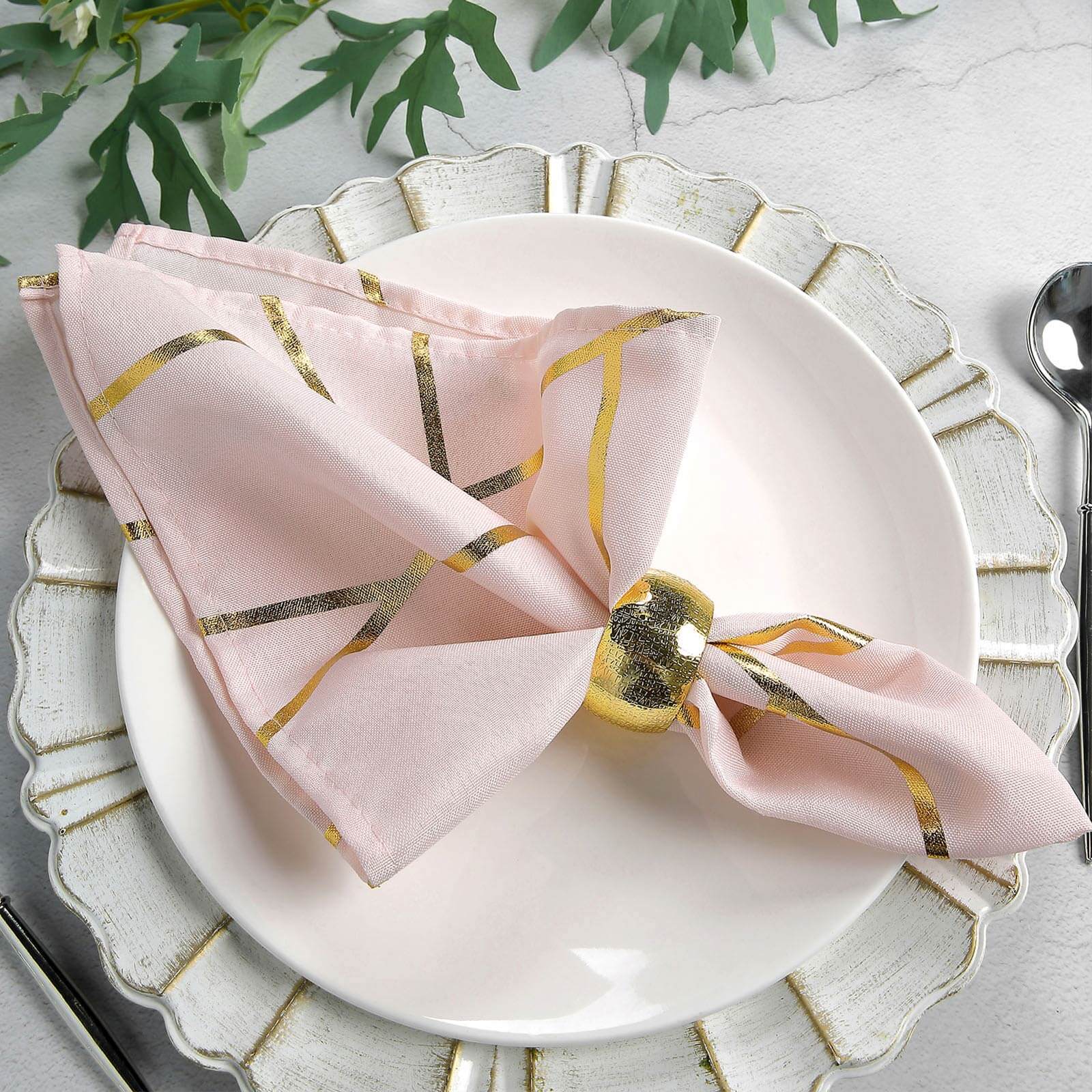 5 Pack Modern Blush and Geometric Gold Cloth Dinner Napkins 20"x20"