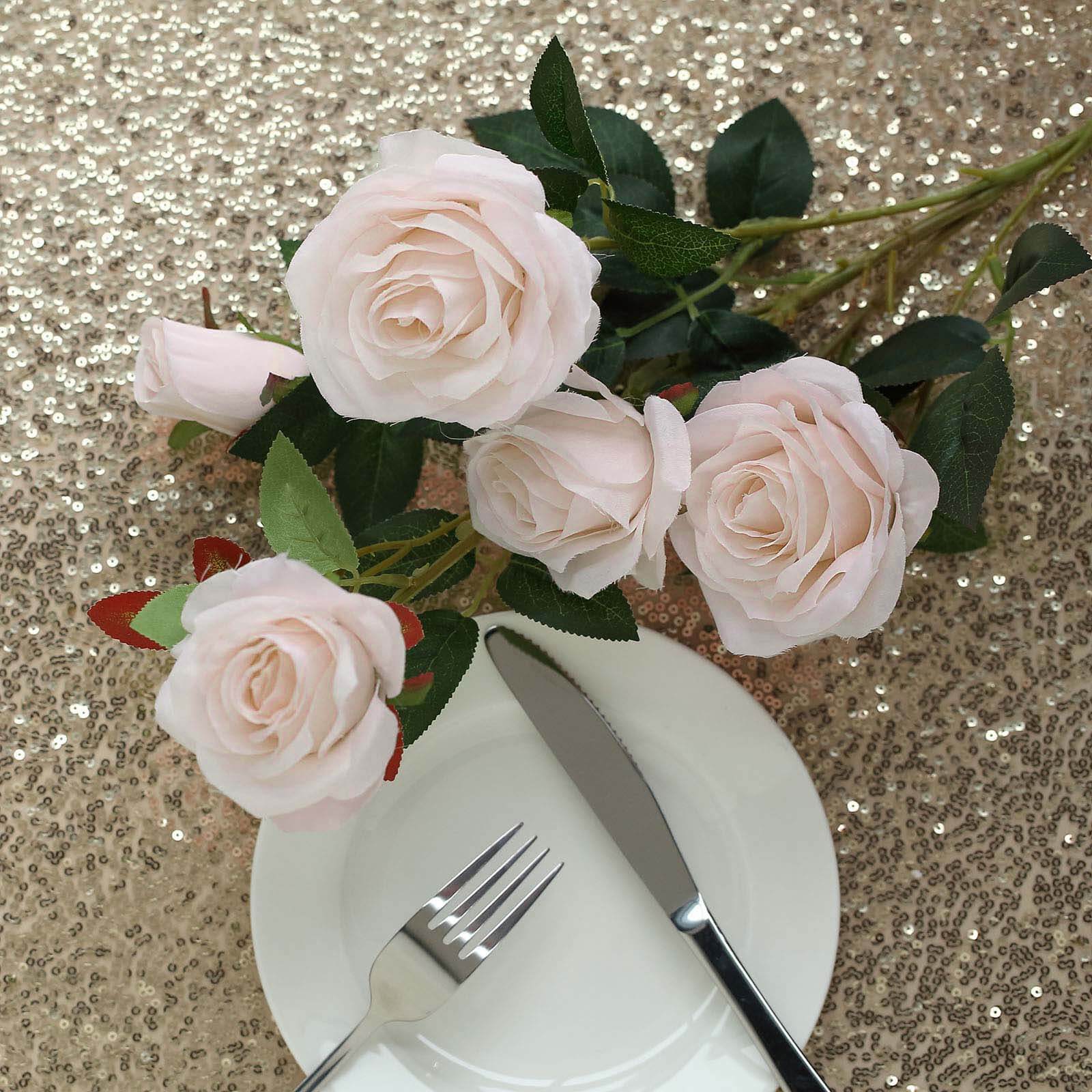 2 Bouquets 33" Tall Blush Artificial Silk Long Stem Rose Bush