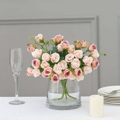 2 Pack 12" Blush Artificial Open Rose Flower Arrangements, Small Faux Floral Bouquets