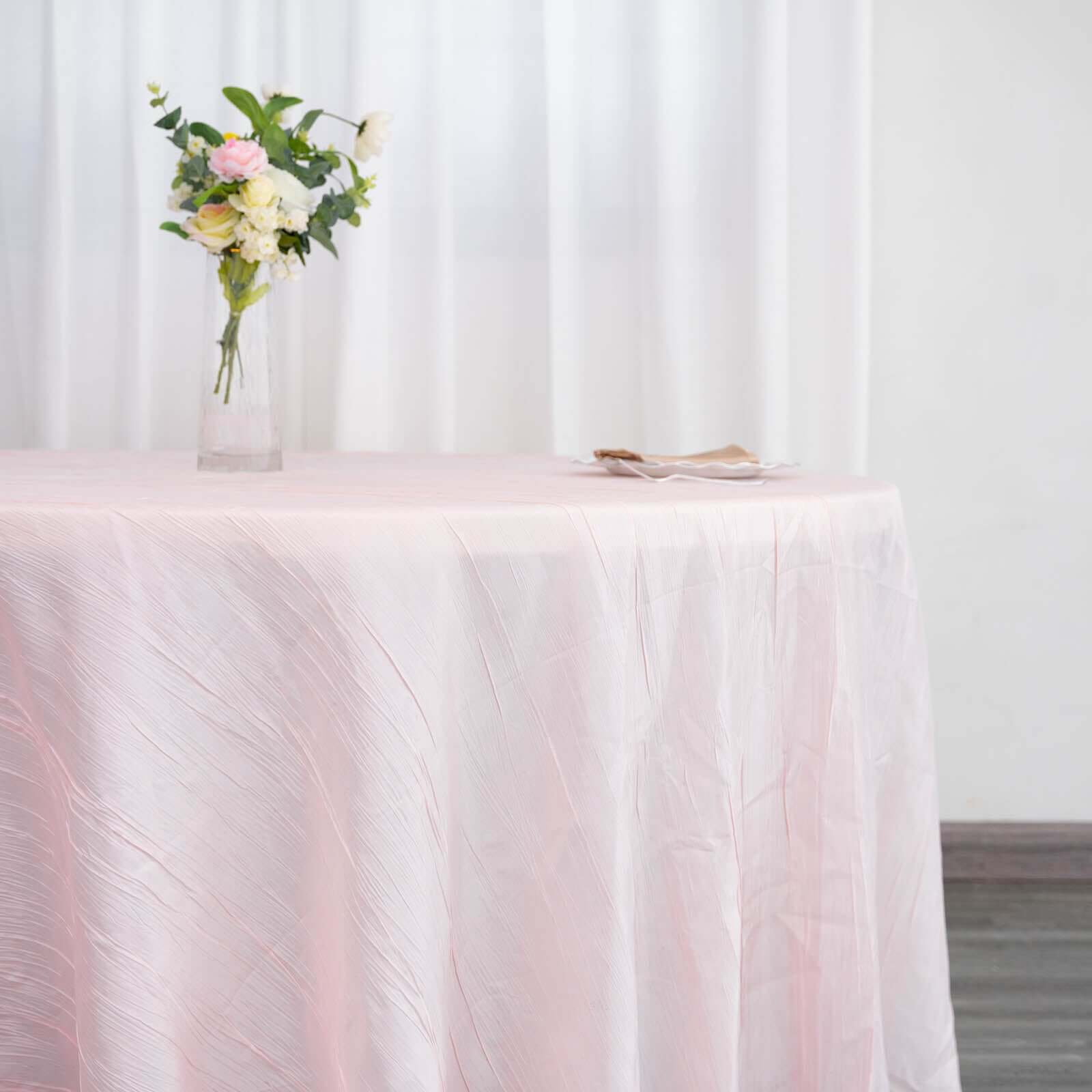 Taffeta 120" Round Tablecloth Blush - Seamless Accordion Crinkle Table Cover