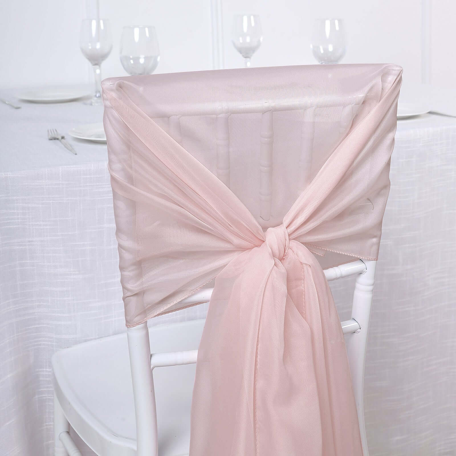 5 Pack Premium Chiffon Chair Sashes Blush - Soft & Lightweight Designer Chair Bows 22"x78"