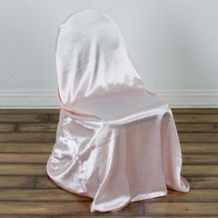 Satin Chair Cover Self-Tie Universal Design Blush - Durable Slip-On Cover for Folding, Dining, Banquet & Standard Chairs