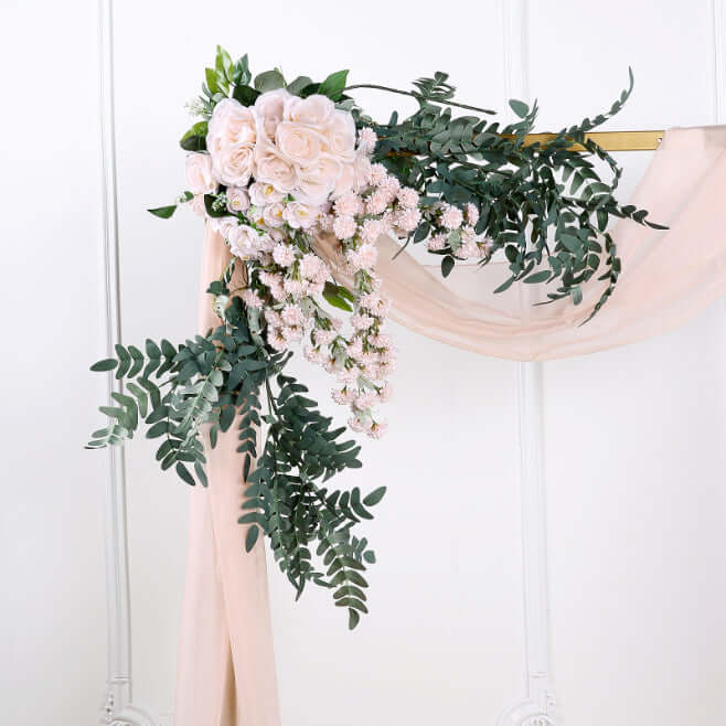 18ft Blush Sheer Organza Wedding Arch Drapery Fabric, Window Scarf Valance