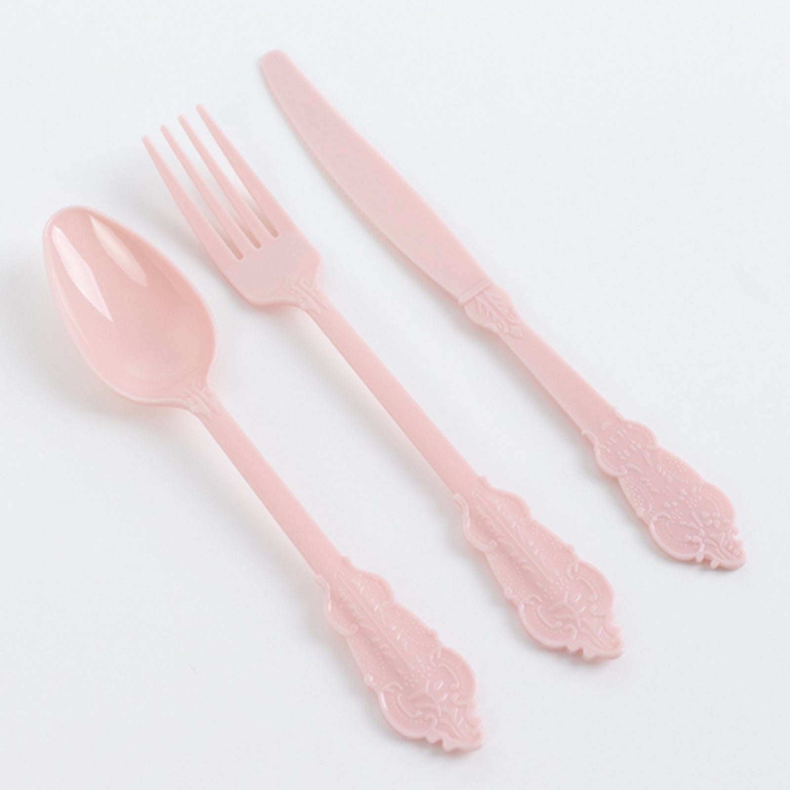 72 Pcs Plastic Silverware Set in Baroque Style Blush - Heavy Duty Disposable Knife, Fork, and Spoon Set