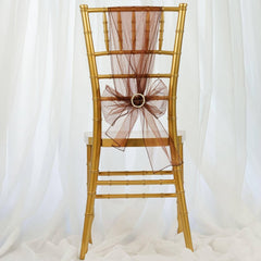 5 Pack Organza Chair Sashes Chocolate - Reusable Sheer Chair Bows 6"x108"