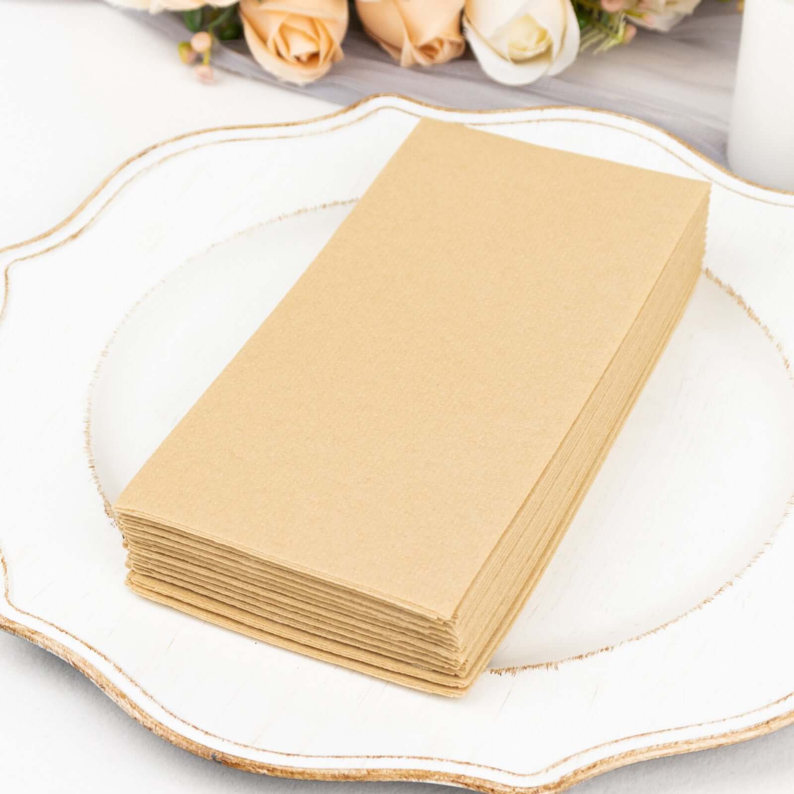20-Pack Paper Linen-Like Napkins Natural - Disposable Hygienic Airlaid Guest Towels 8.5"x4"