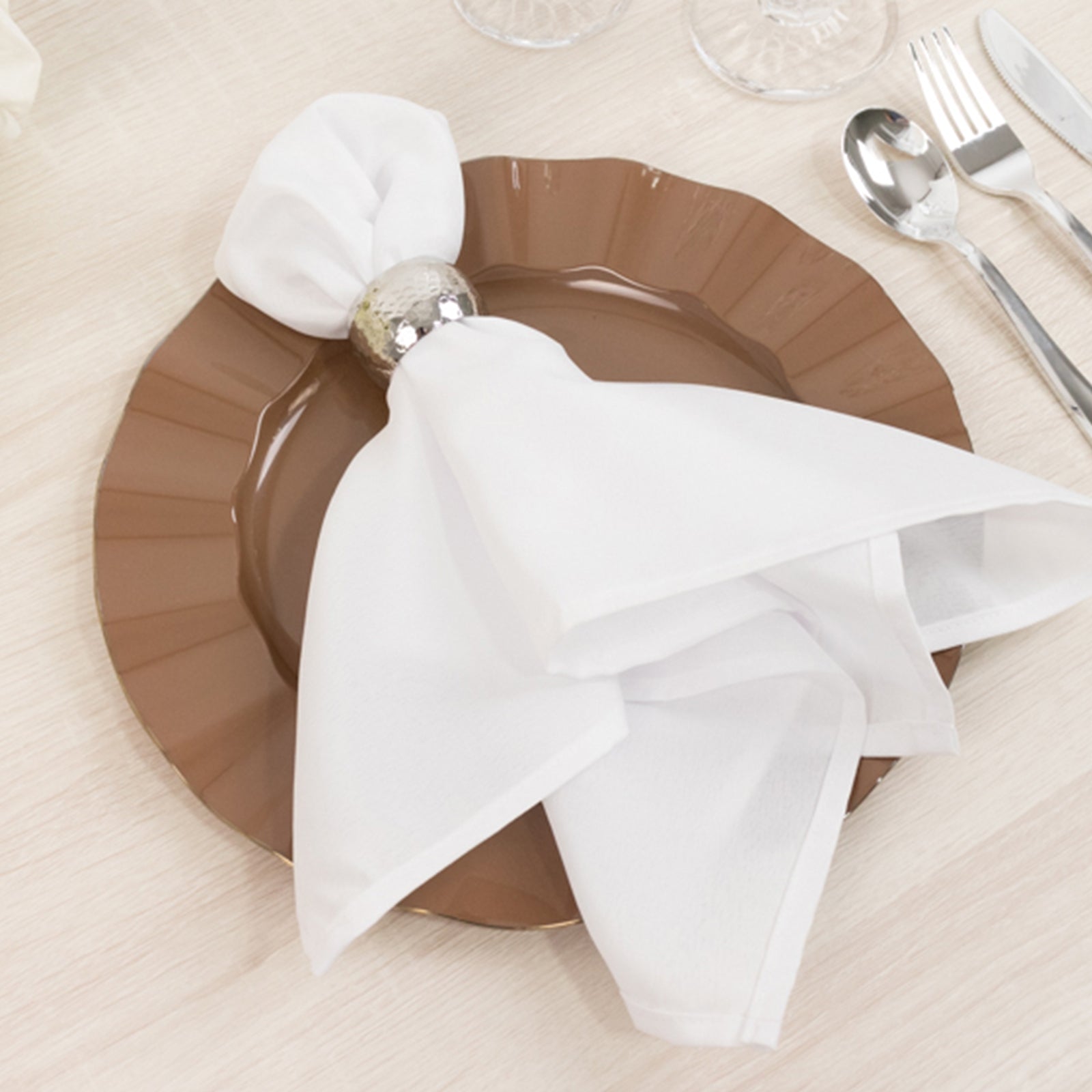 10-Pack Plastic Round 6" Dessert Plates in Coffee Brown Ruffled Rim with Gold Edging - Sturdy Disposable Salad Appetizer Dinnerware