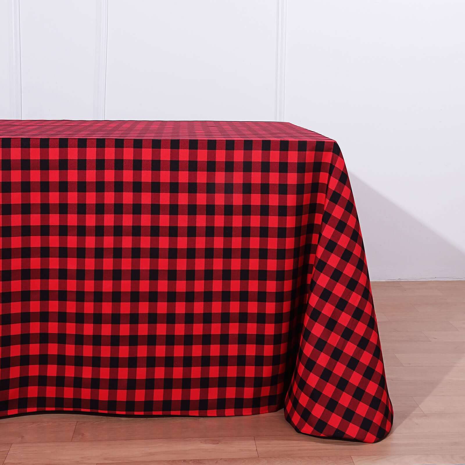 90"x156" Black Red Seamless Buffalo Plaid Rectangle Tablecloth, Checkered Polyester Tablecloth for 8 Foot Table With Floor-Length Drop