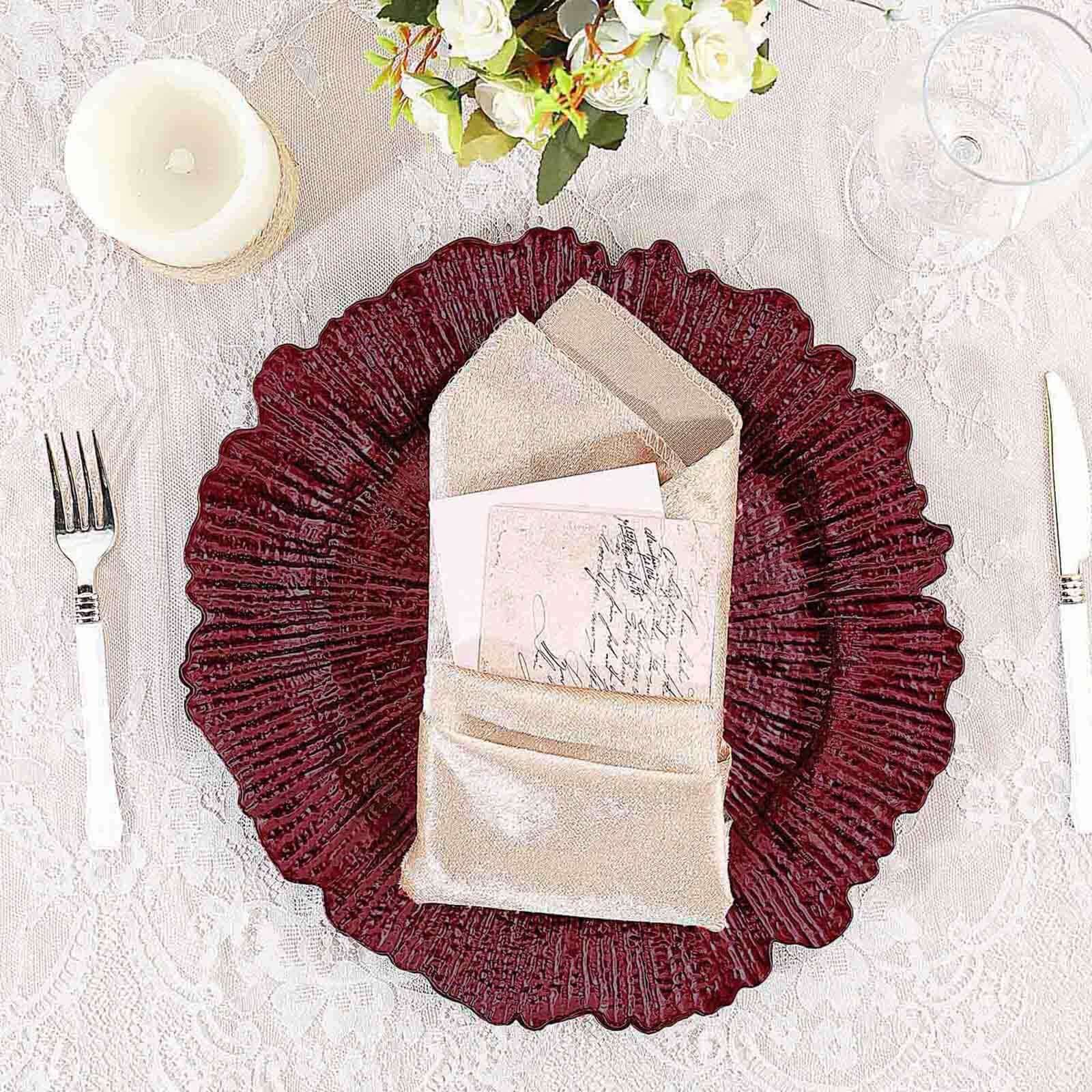 6-Pack Acrylic Plastic Round Charger Plates 13" in Burgundy with Reef Design, Dinner Charger Tableware