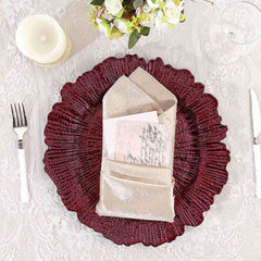 6-Pack Acrylic Plastic Round Charger Plates 13" in Burgundy with Reef Design, Dinner Charger Tableware