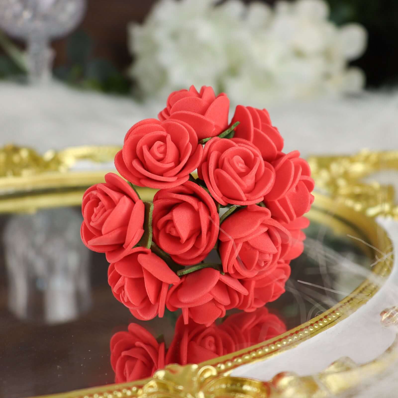 48 Roses 1" Burgundy Real Touch Artificial DIY Foam Rose Flowers With Stem, Craft Rose Buds