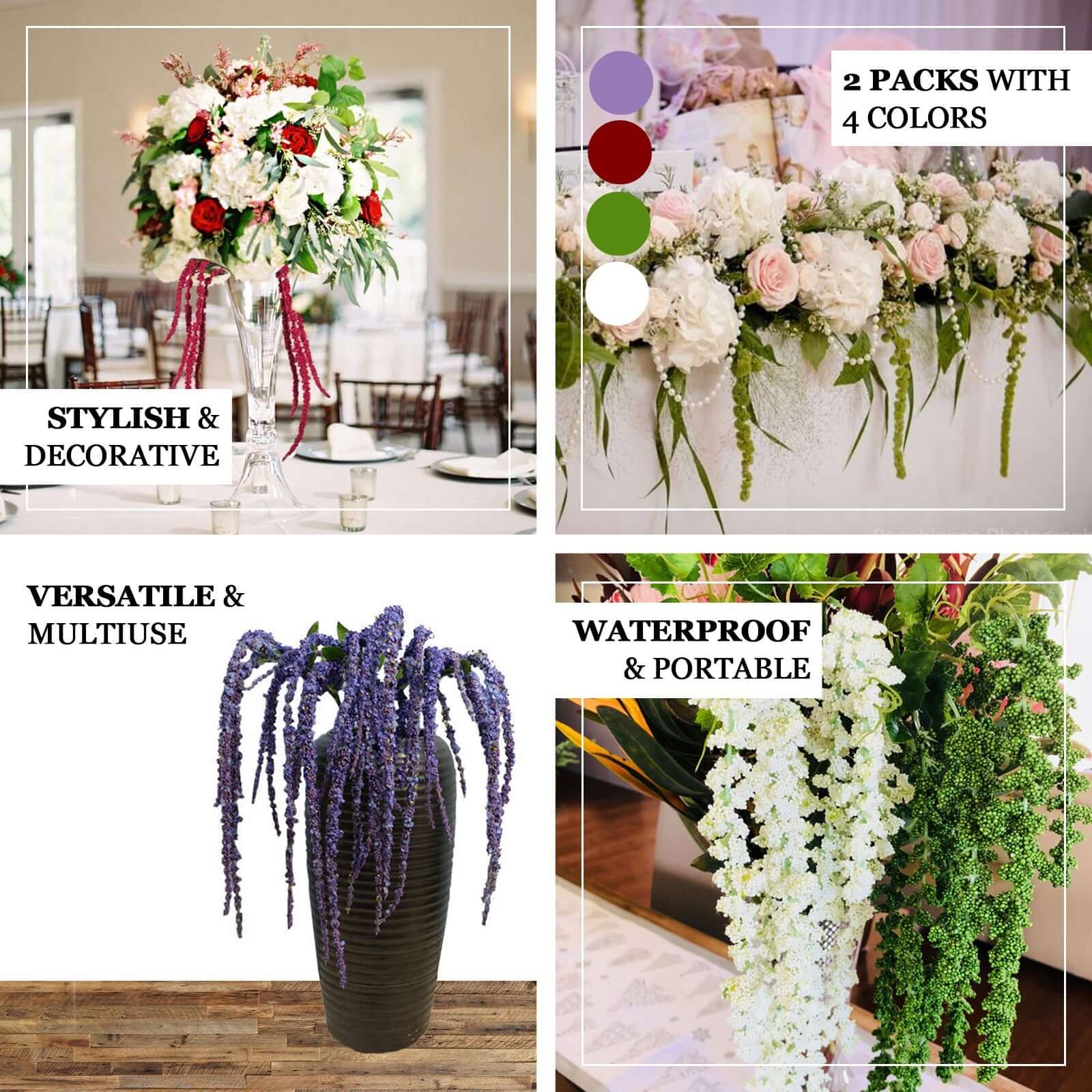 2 Pack Burgundy Artificial Amaranthus Flower Stem Spray and Ivy Leaves 32"