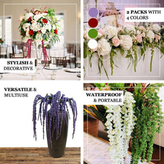 2 Pack Burgundy Artificial Amaranthus Flower Stem Spray and Ivy Leaves 32"