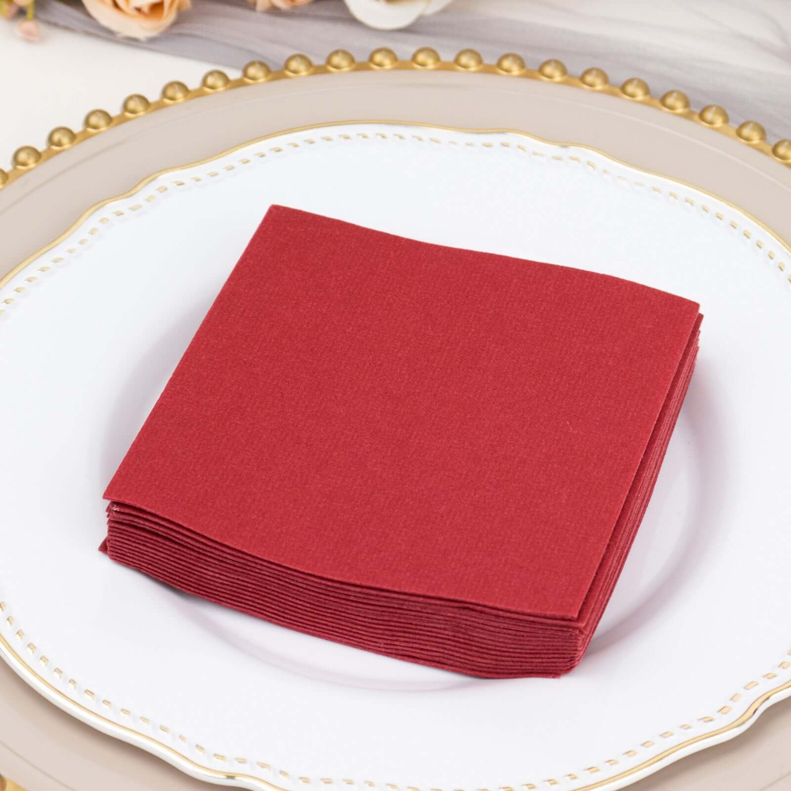 20-Pack Paper Linen-Like Cocktail Napkins Burgundy - Disposable 5"x5" Airlaid Soft Napkins