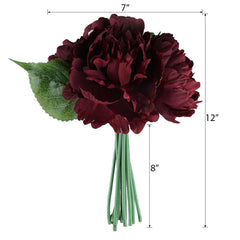 12" Burgundy Artificial Silk Peonies Bouquet, Faux Peony Spray Bush