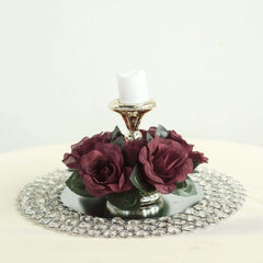 4 Pack 3" Burgundy Artificial Silk Rose Flower Candle Ring Wreaths
