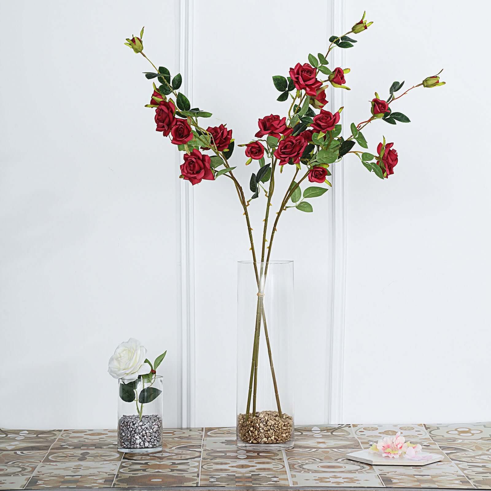2 Stems 38" Tall Burgundy Artificial Silk Rose Flower Bouquet Bushes