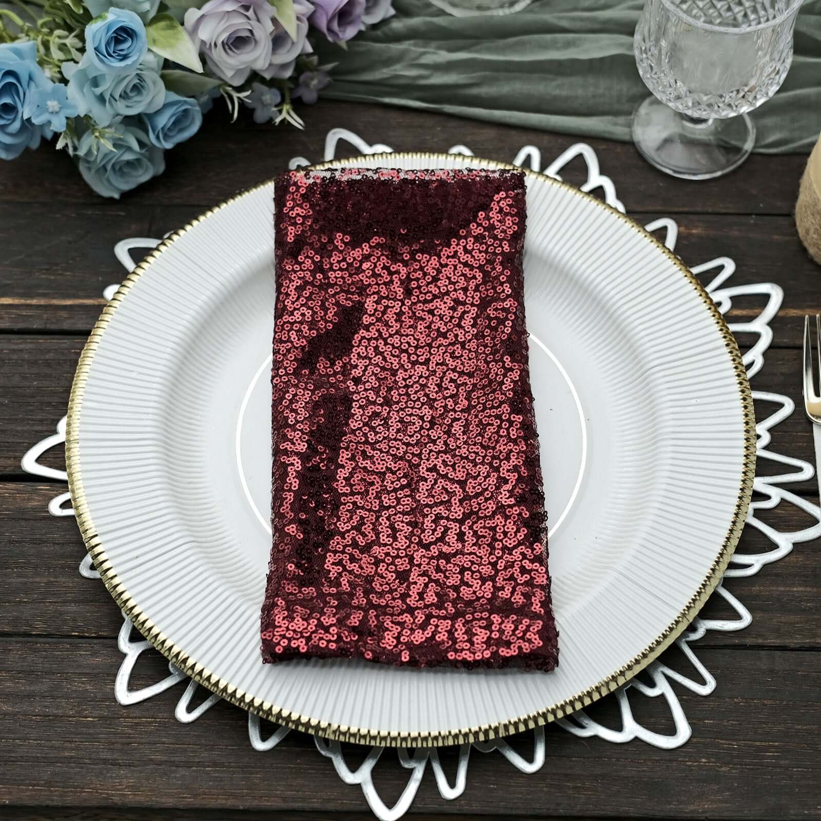 Sequin 20"x20" Napkin Burgundy - Shimmering Dinner Napkin