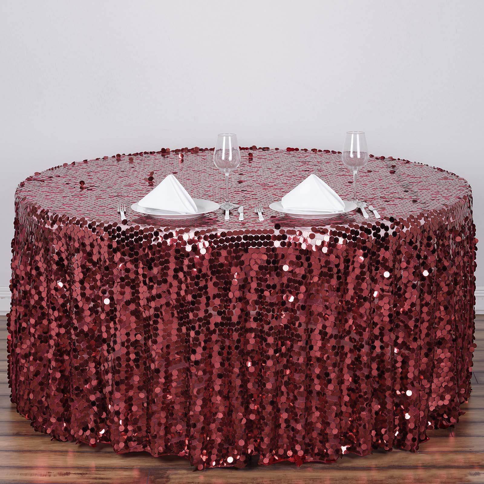 Sequin 120" Round Tablecloth Burgundy - Seamless Big Payette Table Cover