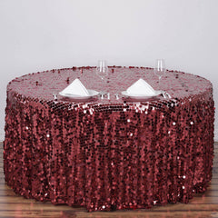 Sequin 120" Round Tablecloth Burgundy - Seamless Big Payette Table Cover