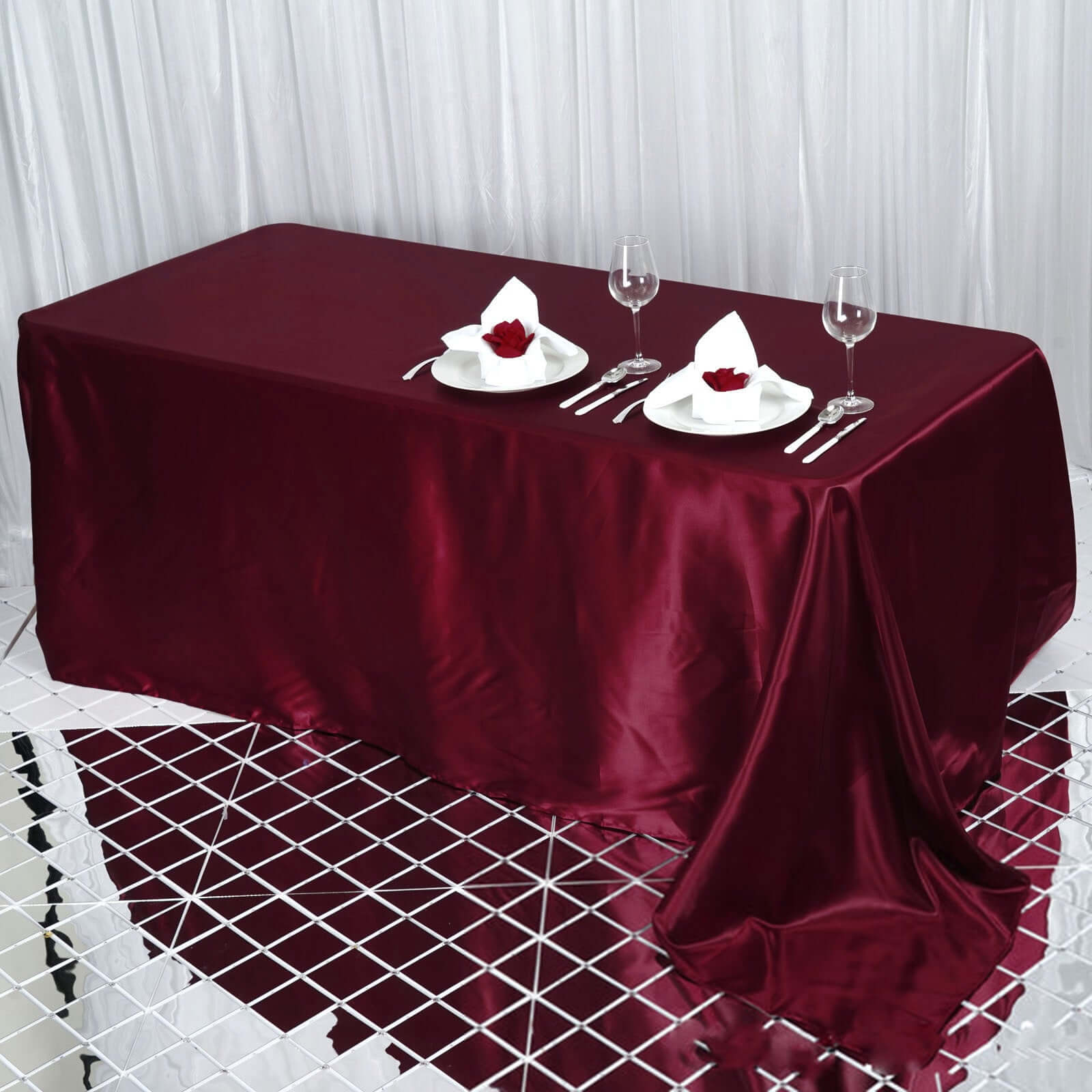 Satin Rectangular 90"x132" Tablecloth Burgundy Satin - Seamless Table Cover