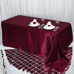 Satin Rectangular 90"x132" Tablecloth Burgundy Satin - Seamless Table Cover