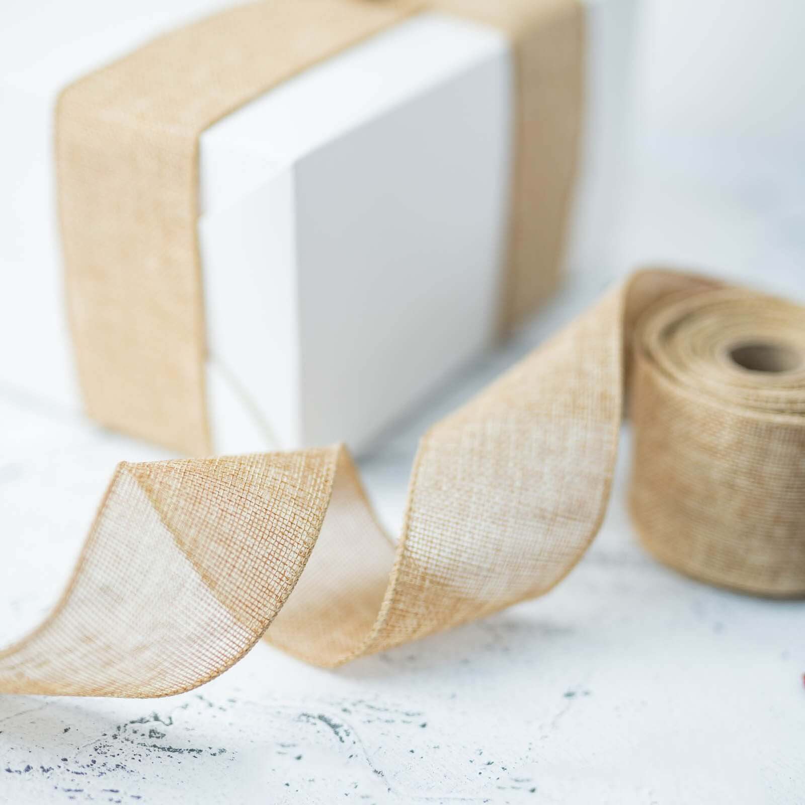 2.5" x 10 Yards Natural Tone Wired Burlap Ribbon Wholesale