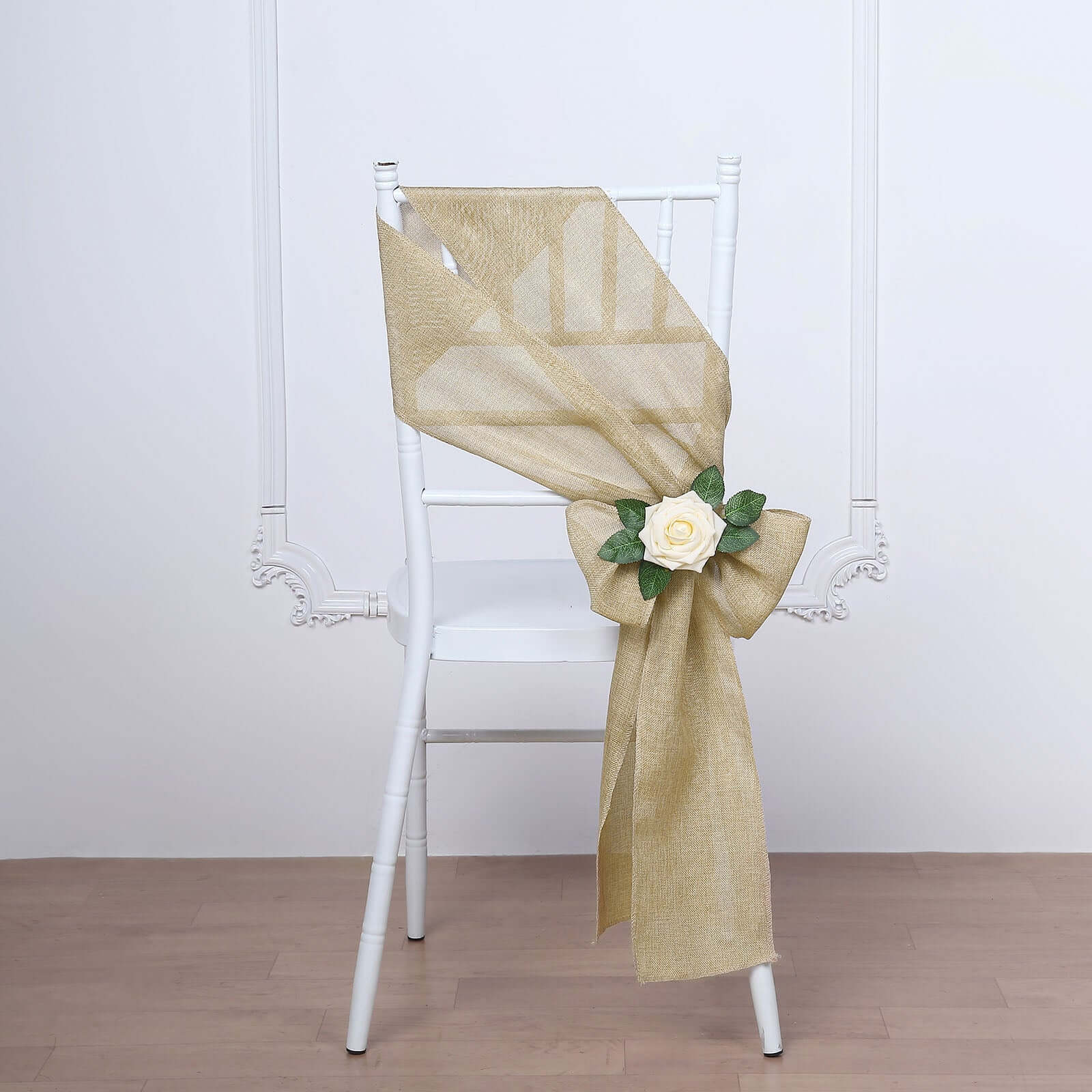 5 Pack Jute Faux Burlap 6"x108" Chair Sashes Natural - Boho Chic Linen Decor