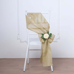 5 Pack Jute Faux Burlap 6"x108" Chair Sashes Natural - Boho Chic Linen Decor