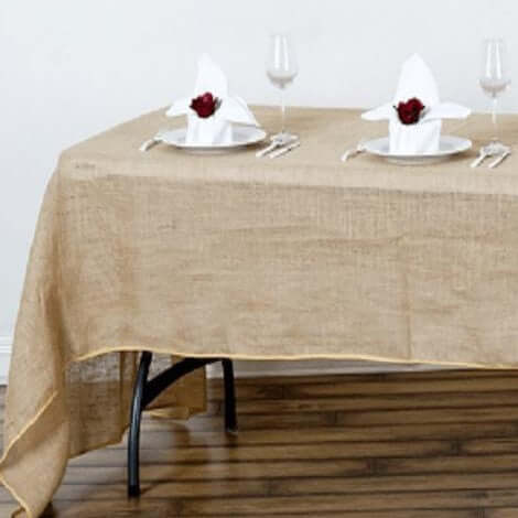 Burlap Jute 90"x132" Rectangle Tablecloth Natural - Rustic Boho Chic Seamless Table Linen