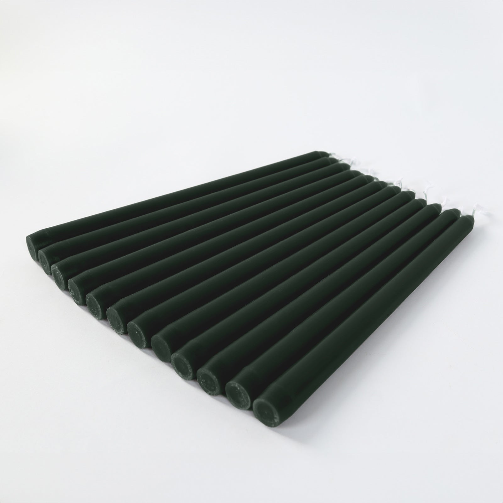 12-Pack Taper Candles Premium Wax Design Hunter Emerald Green - Unscented Candles for Upscale Settings 10"