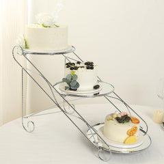 3-Tier Cake Stand Cascading Design with Round Mirror Trays Silver - Dessert Display and Serving Platter Metal 16"x19"