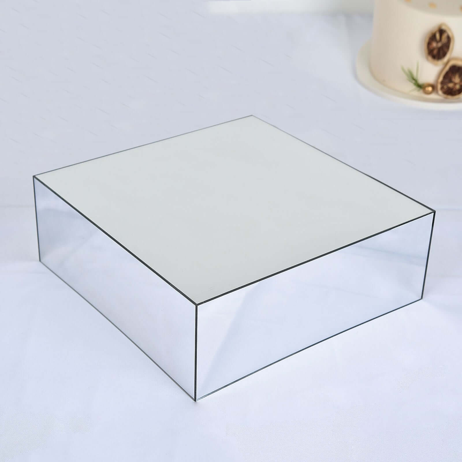 Acrylic Cake Box Stand Pedestal Riser Mirror Finish Silver - Display for Desserts and Events 14"x14"