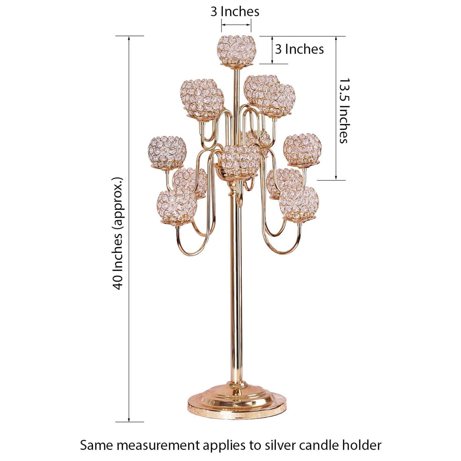 Metal Crystal Beaded Candelabra Silver 13 Arm Design - Table Centerpiece for Events 40"