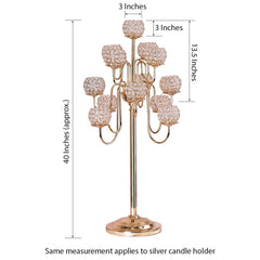 Metal Crystal Beaded Candelabra Silver 13 Arm Design - Table Centerpiece for Events 40"