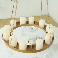 Gold Hanging Metal Floral Chandelier Frame - 24" Circular Lighting, Candle and Floral Display Base