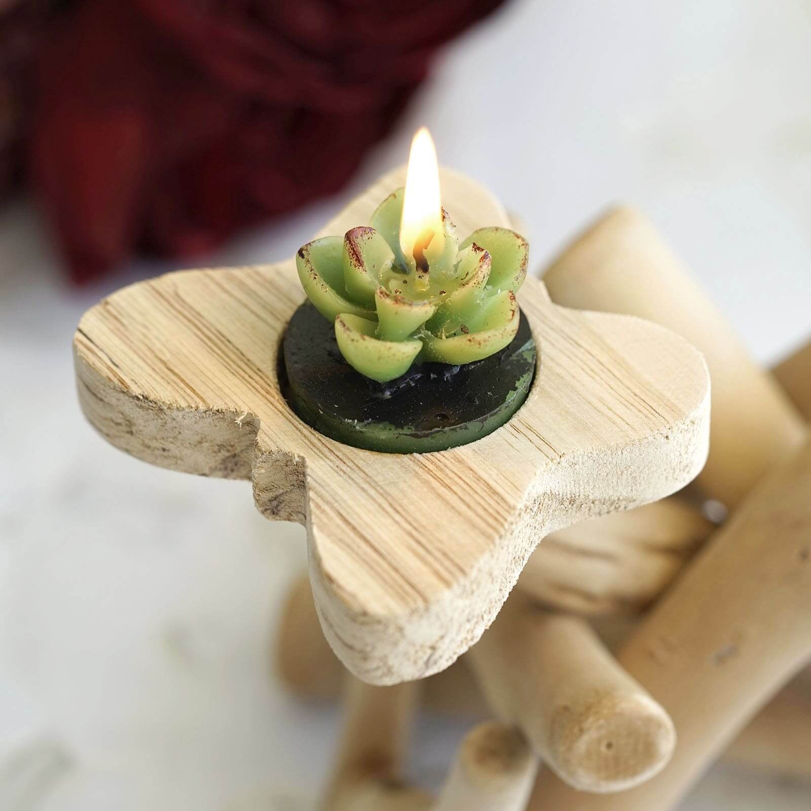 Natural Driftwood Candle Holder with Butterfly Top - Rustic Wooden Candle Stand for Events 8" Tall
