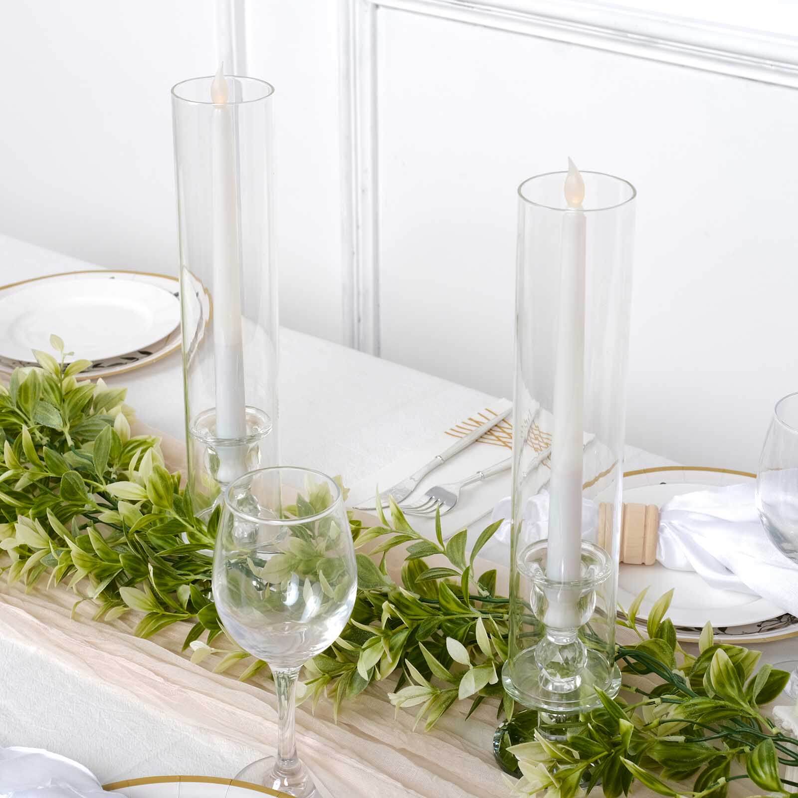 2-Pack Crystal Hurricane Taper Candle Holders, Tall Decorative Candle Stands Clear Cylinder Chimney Tubes 14"