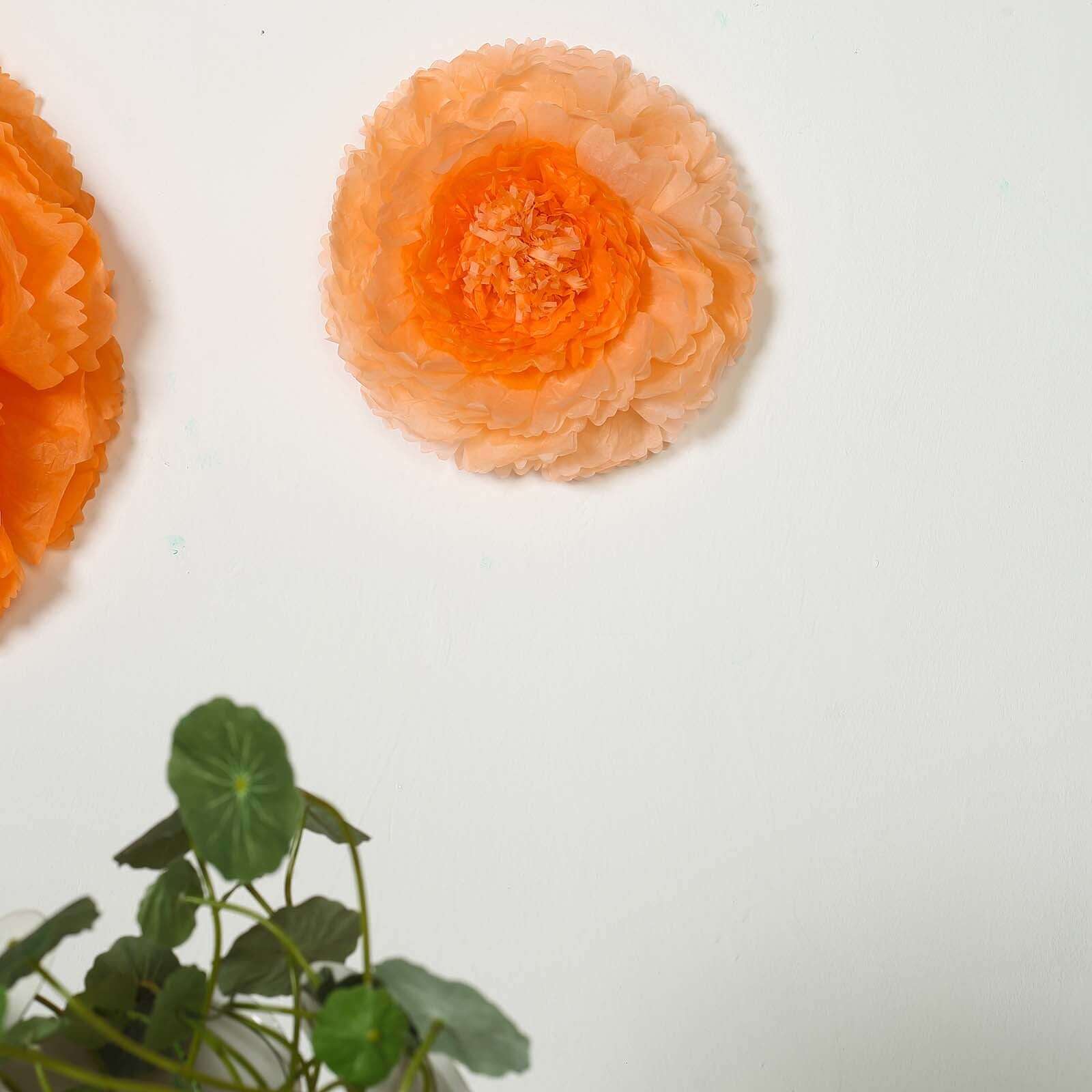 Set of 6 Coral Orange Giant Carnation 3D Paper Flowers Wall Decor - 12",16",20"