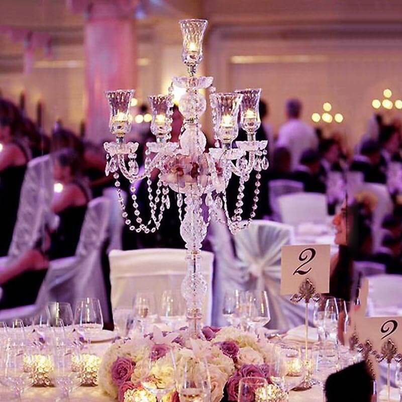 4-Arm Crystal Chandelier Candelabra Silver Metal - Sophisticated Taper Candlestick Holder Table Centerpiece 35"