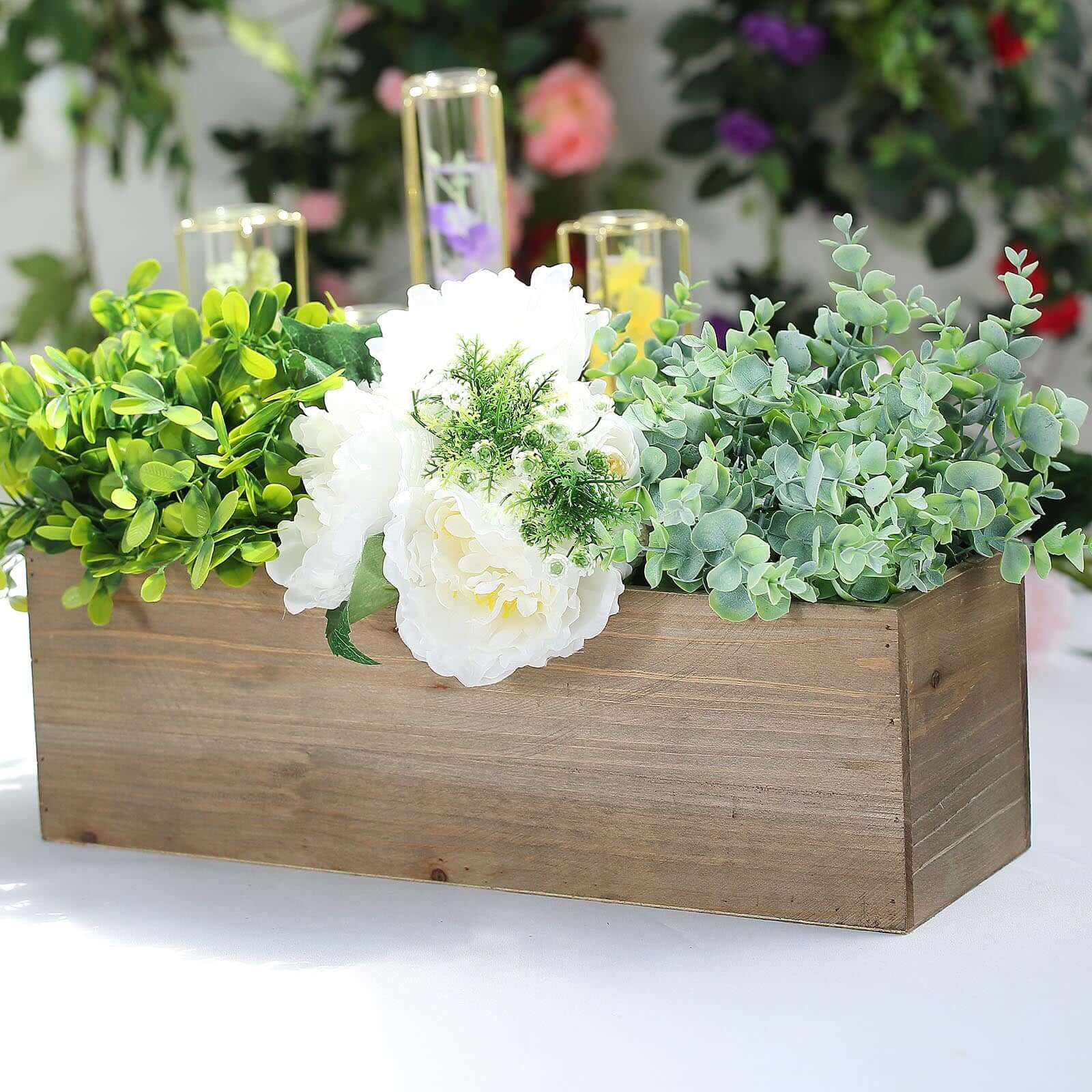 Natural Wood Planter Rectangular Box 18"x6"- Durable Decor with Removable Plastic Liner for Table Displays