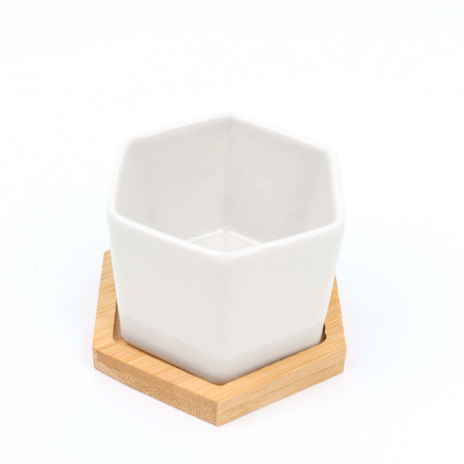 6-Pack Planter Pots Geometric Hexagon Design White - Ceramic Pots with Bamboo Tray and Removable Bottom 3"