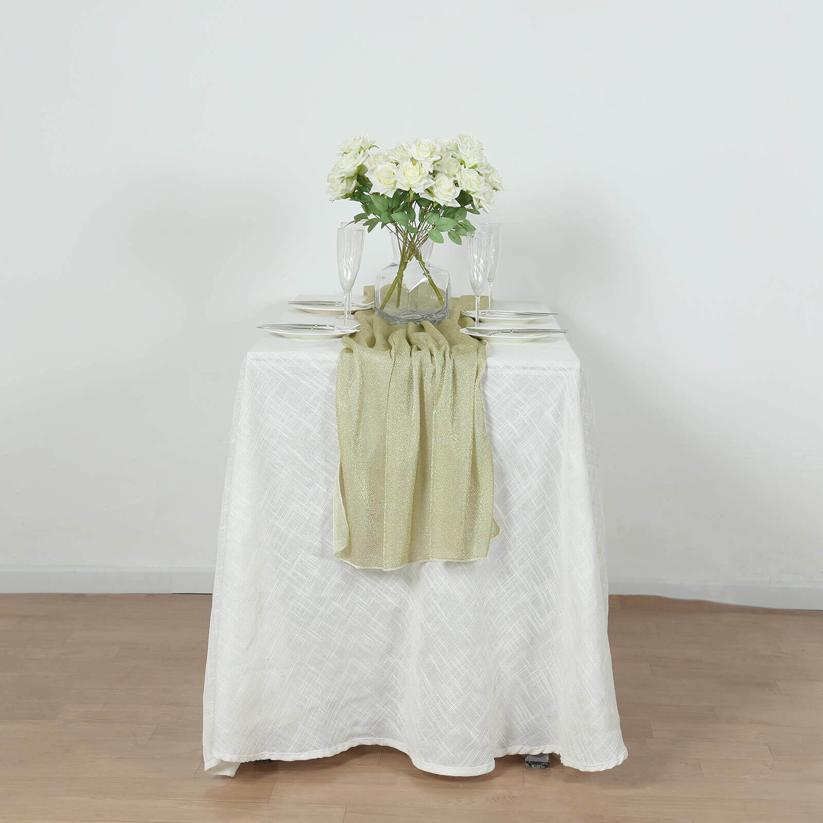 Glitter Gauze 27"x120" Table Runner Champagne - Sparkling Reusable Sheer Table Linen