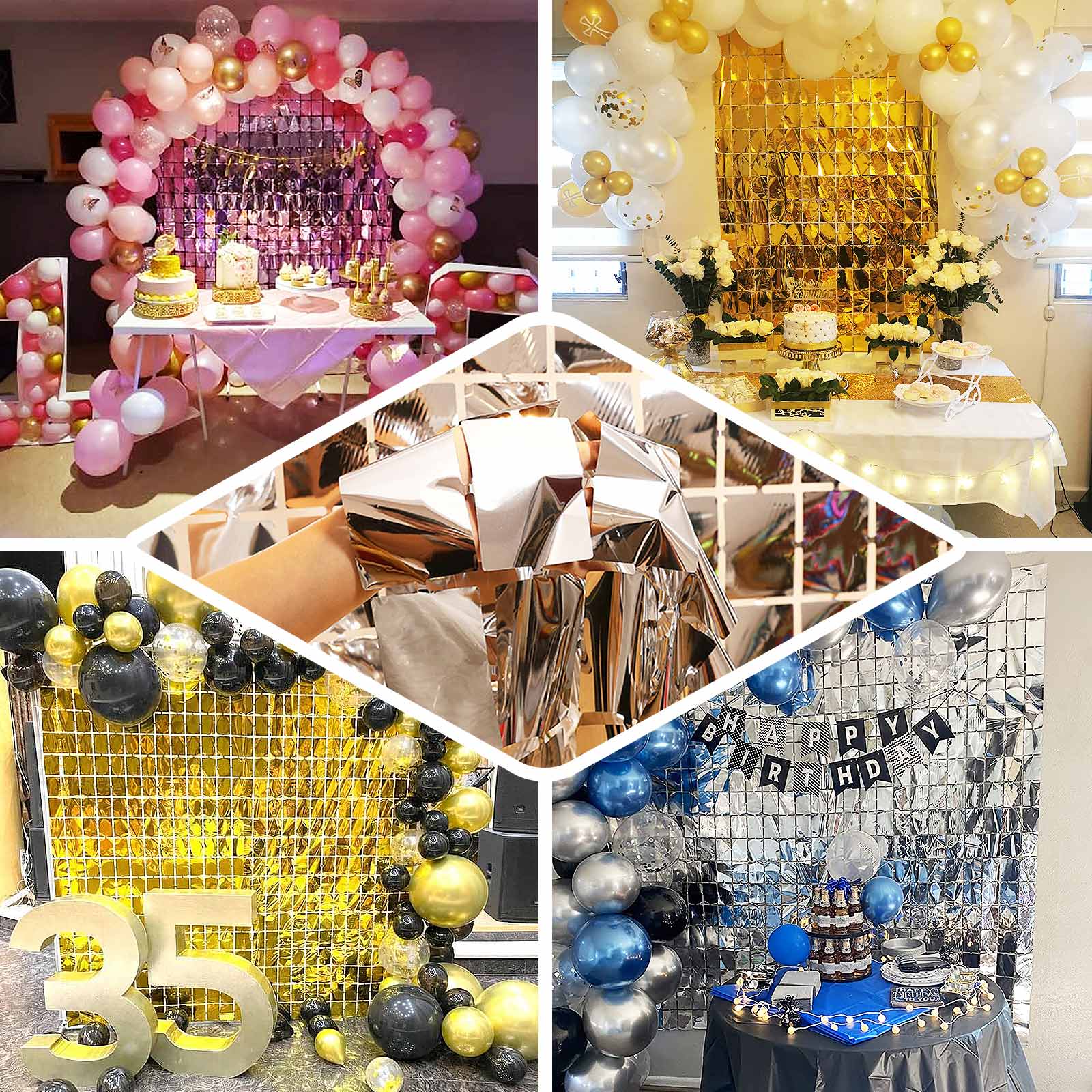 Shiny Champagne Metallic Foil Rectangle Curtain Party Backdrop Door Window Curtain - 3ftx6.5ft