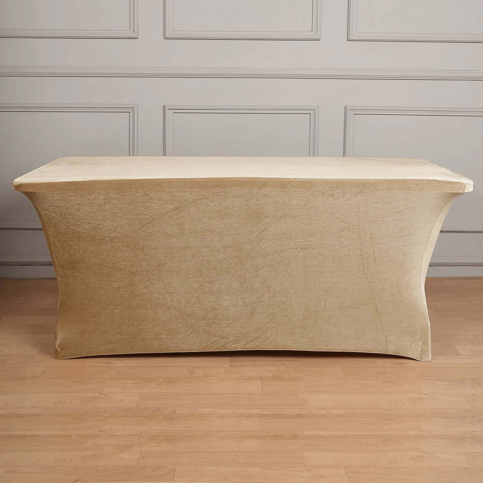 Velvet Spandex 6ft Rectangle Tablecloth Champagne - Fitted Wrinkle-Free Design for 72"x30" Tables
