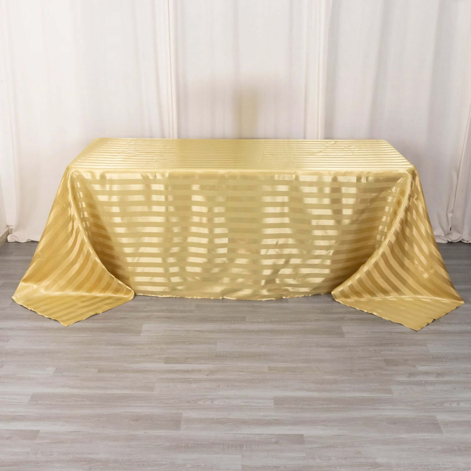 Satin Striped 90"x132" Rectangular Tablecloth Champagne Satin Stripe - Seamless Silky Smooth Table Cover