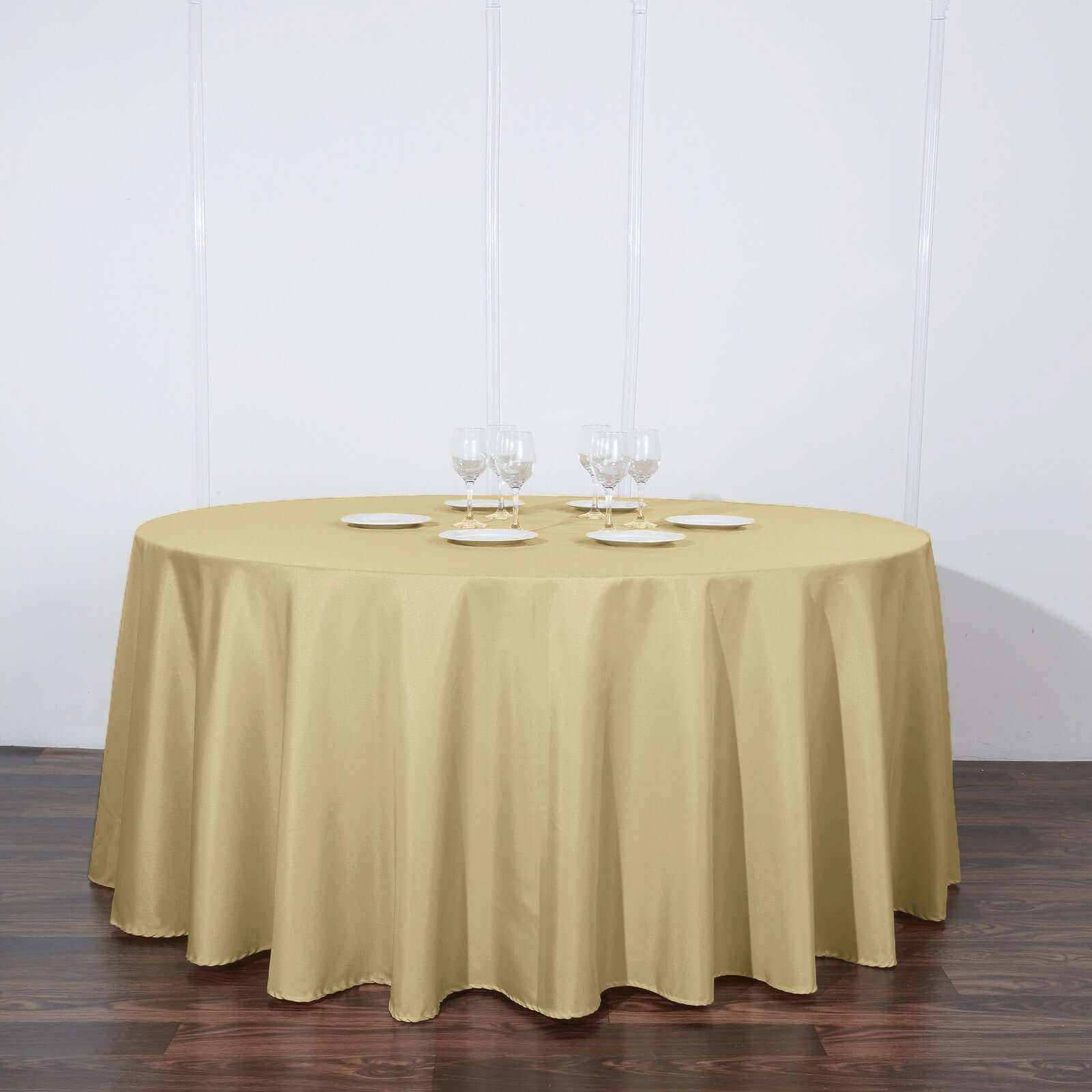 Polyester 120" Round Tablecloth Champagne - Seamless Wrinkle-Resistant Table Cover